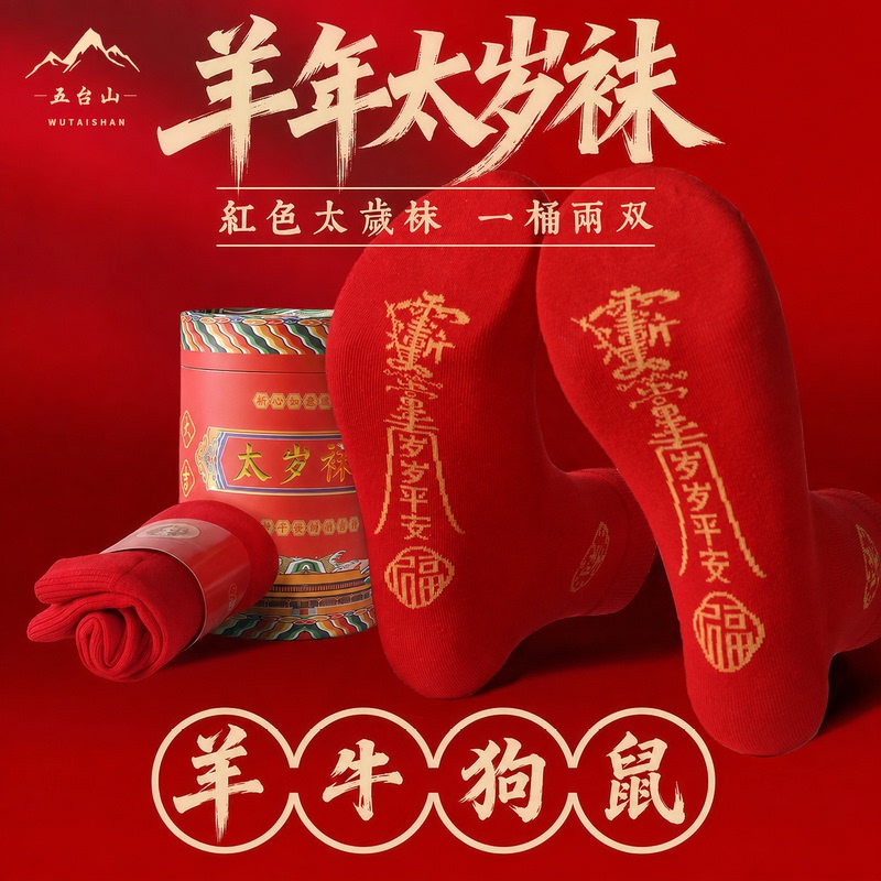 "Special for the Year of the Sheep" Wutai Mountain 2027 Red Socks for the Zodiac Year, Unisex Mid-Calf Socks, Fortune-Attracting Socks for the Year of the Rat and Ox "Special for the Year of the Sheep" Wutai Mountain 2027 Red Socks for the Zodiac Year, Unisex Mid-Calf Socks, Fortune-Attracting Socks for the Year of the Rat and Ox
