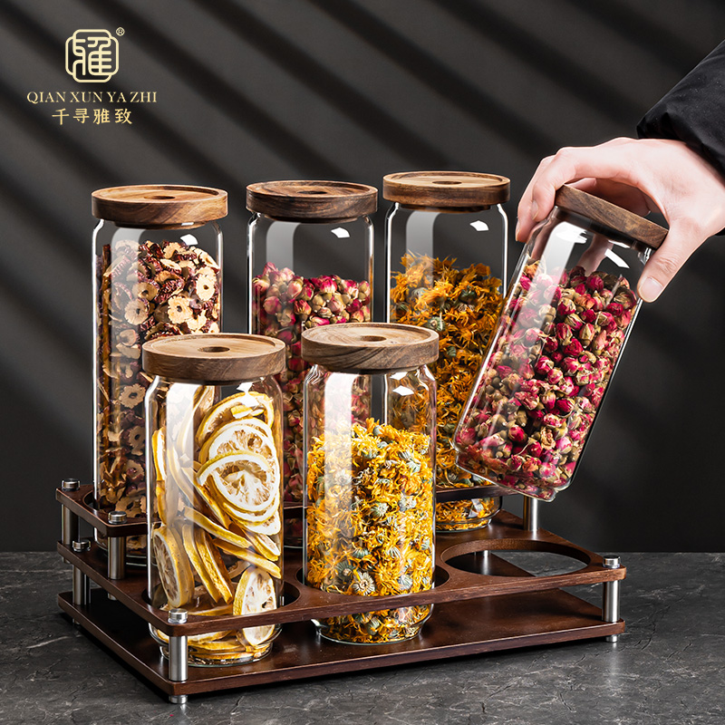香り付きティーガラス家庭用密封瓶食品グレードティーディスプレイジャー乾物保存瓶蓋付き防湿保存瓶