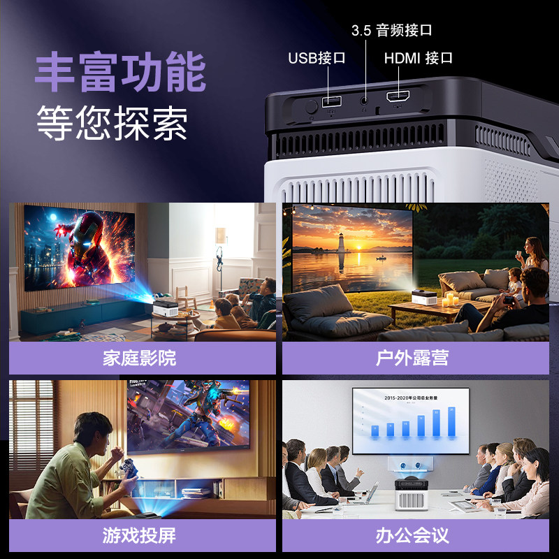 [Ultra Short Throw] Magcubic Projector Home Ultra-High Definition Tv Curtain Integrated Living Room Can Be Used during Daytime and Can Be Projected with White Wall Commercial Projector Mobile Phone and Computer Wireless Screen Projection