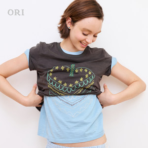Ori Ori *Wish Cake* Traditional Love Cake Embroidered Bamboo Cotton Short Sleeve T-Shirt Birthday Gift