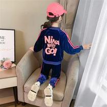 2020a Autumn new style girls graffiti sweatshirt set childrens sports M cartoon two-piece set for big children Internet celebrity children