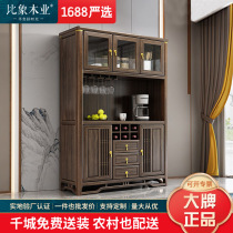 Black gold wood new Chinese solid wood sideboard wall integrated storage cabinet living room wine cabinet storage cabinet home restaurant cabinet
