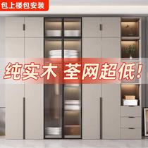 Solid wood wardrobe household bedroom cabinet household 2023 rental room one door to top double door wardrobe simple cabinet