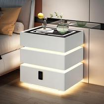 Suspended smart bedside table modern minimalist bedroom lockable high-end light luxury cream style solid wood bedside storage cabinet