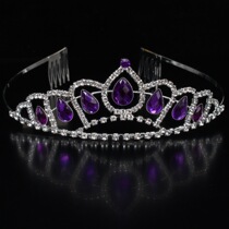 European and American fashionable bridal electroplated crown womens purple rhinestone crown Korean style large glass water drop fashion headwear