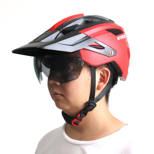 One-piece bicycle helmet and safety helmet, mountain biking equipment with goggles