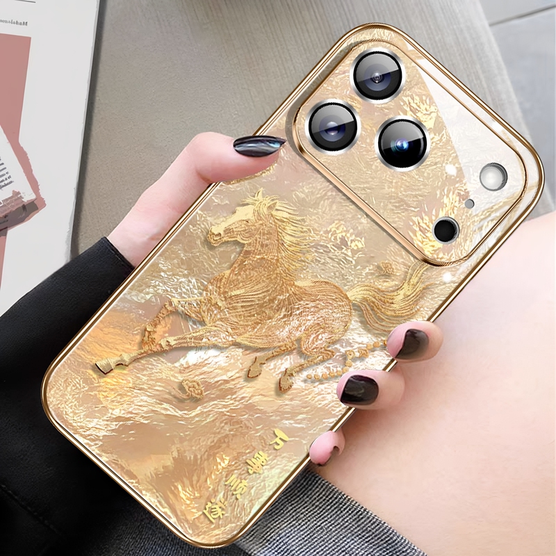 Shunshui Jinma Is Suitable for Apple 17 Pro Max Phone Case, New High-End Luxury Gold-Plated Chinese Style iPhone 17 Pro Lens Full Coverage 15 Protective Case, Ultra-Thin 16 Pro Max Anti-Drop Shell