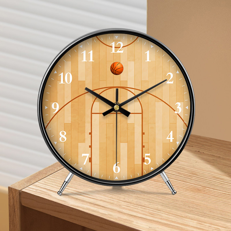 Light Luxury Basketball Court Desktop Clock Living Room Gymnasium Table Clock Ornament Training Court Pendulum Clock Table Clock Timepiece