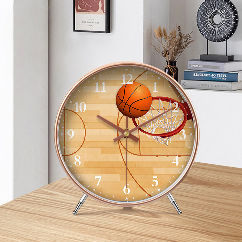 Light Luxury Basketball Court Desktop Clock Living Room Gymnasium Table Clock Ornament Training Court Pendulum Clock Table Clock Timepiece