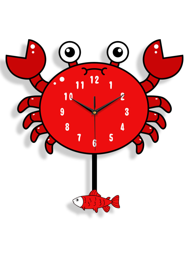 Little Crab Wall Clock Swinging Cartoon Clock for Living Room and Children's Room, Simple Decorative Clock, Silent, No Need to Drill Holes, Cute Clock