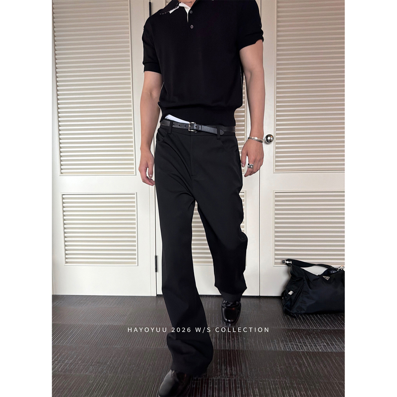 Hayoyuu Black Blended Flared Suit Pants _Leg-Lengthening Effect_ Stiff and Wide Fabric