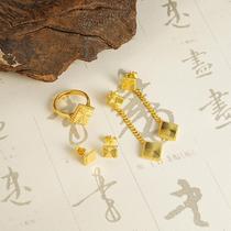 Alluvial gold sparkling laser rhombus earrings tassel earrings ring fashionable simple popular jewelry set manufacturer