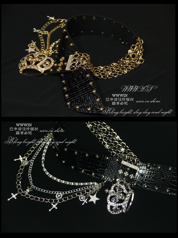 【Wwwin Original】Black Feather Crown Black Gold Black Silver Crown Skull Belt Shibuya Hot Girl Vintage Y2K