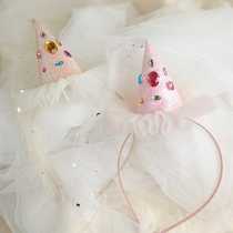 Childrens first birthday party photo hair accessories girl baby pointed hat hairpin hairband three-dimensional headdress streamer princess