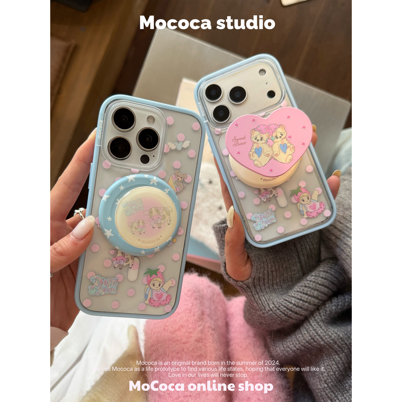 Mococa《Strawberry Ranch》Blue Frame Ultra-Thin Shell! Illustrator Collaboration Magnetic Cute Original Acrylic Full-Cover Large Hole Phone Case Suitable for 17Promaxiphone16Pro