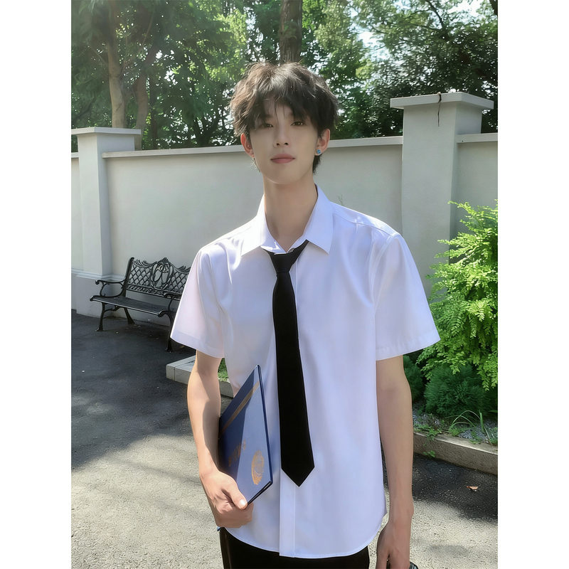 Dk Uniform Men's Japanese Style Short-Sleeved Shirt Loose New Style Unisex Thin Youth White Casual Tie Shirt Dk Uniform Men's Japanese Style Short-Sleeved Shirt Loose New Style Unisex Thin Youth White Casual Tie Shirt