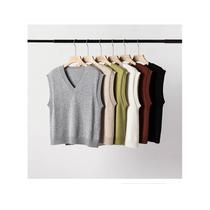 Early autumn new style womens layered wool V-neck sleeveless slimming solid color knitted sweater pullover vest vest