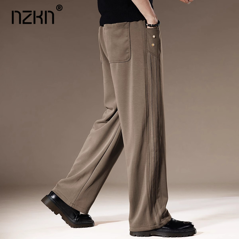 Nzkn Italian High-End Summer New Side-Striped Casual Pants Men's Trendy Loose Wide-Leg Ice Silk Sports Pants