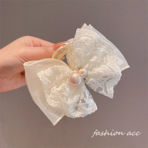 High-end lace bow clip feminine ball head national artifact internet celebrity half-tied high ponytail hair clip