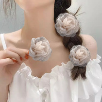 Small fragrant style hair rope rose flower hair band on the back of the head retro new style super fairy mesh camellia high-end hair accessories