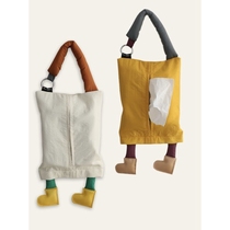 Tissue paper set household hanging car tissue storage box fabric tissue paper hanging bag cute doll decorative armrest box