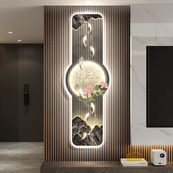 Lotus Nine Fish Picture Living Room Perpetual Calendar Electronic Wall Clock New Grille Pendant Plug-In Calendar Time Display
