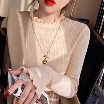 Fungus edge bottoming shirt for women early autumn 2023 new design niche inner wear mid-collar sweater sweater top