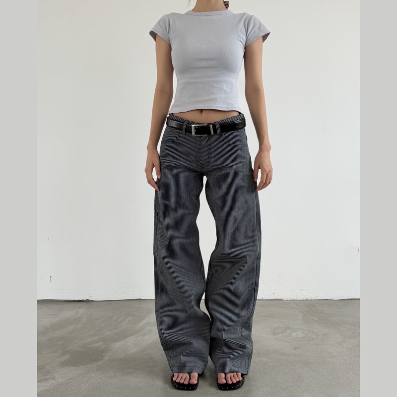 Wataa Club "Dazzling Eyesight" 13oz Low-Rise Pure Cotton Striped Straight-Leg Women's Solid Color Jeans Wataa Club "Dazzling Eyesight" 13oz Low-Rise Pure Cotton Striped Straight-Leg Women's Solid Color Jeans