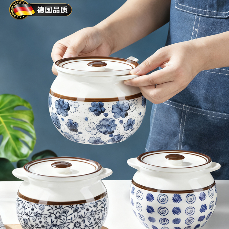 German Lard Jar Ceramic High-Temperature Resistant Kitchen Household Salt Jar Oil Jar Chili Oil Jar with Lid Large Capacity