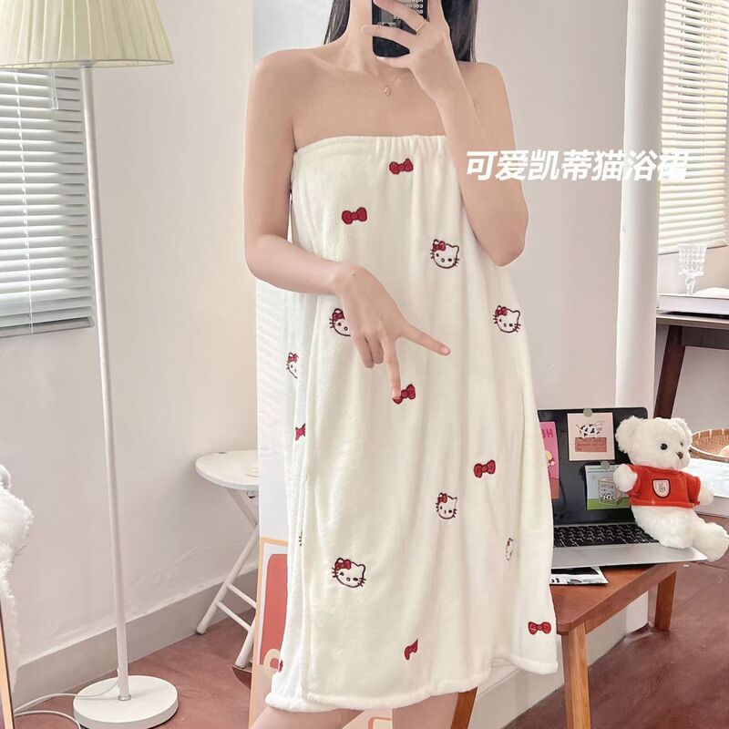 Hello Kitty Bath Towel Cartoon Cute Kitty Cat Absorbent Quick-Drying Thickened Cartoon Student Wearable Bath Skirt Hello Kitty Bath Towel Cartoon Cute Kitty Cat Absorbent Quick-Drying Thickened Cartoon Student Wearable Bath Skirt