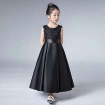 Girls dress piano performance dress skirt primary school student satin music performance Childrens Day black performance dress