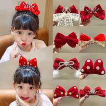 New Years hairpins New Years hair accessories childrens high-end red hairpins niche girls bow accessories baby headwear