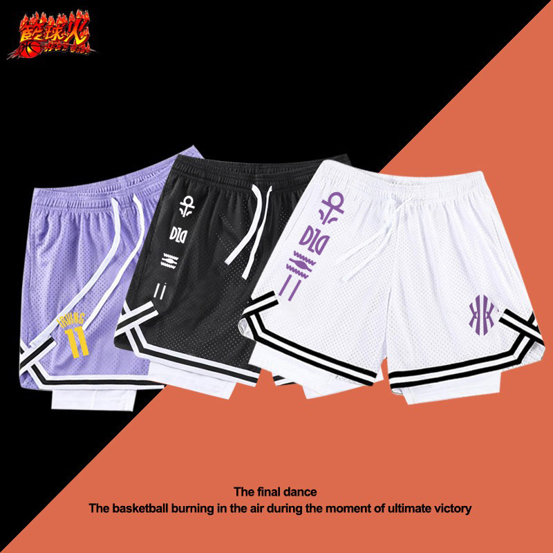 Owen's Same Style Chinese-Made American Basketball Shorts, Training Two-In-One with Inner Lining, Quick-Drying Sports Shorts for Teenagers, Purple, Men's