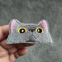 Cat velcro with embroidered pink ears Crying cat morale badge armband DIY backpack sticker decoration