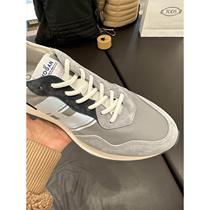 Gray mens lace-up round toe casual sneakers