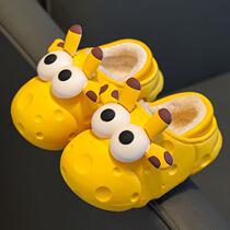 Childrens cotton slippers for boys and girls in winter for infants and toddlers indoor home baby non-slip furry bag and cotton shoes for winter