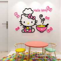 Cartoon kitty wall stickers 3D three-dimensional childrens room bedroom wall decoration girls room layout bedside stickers