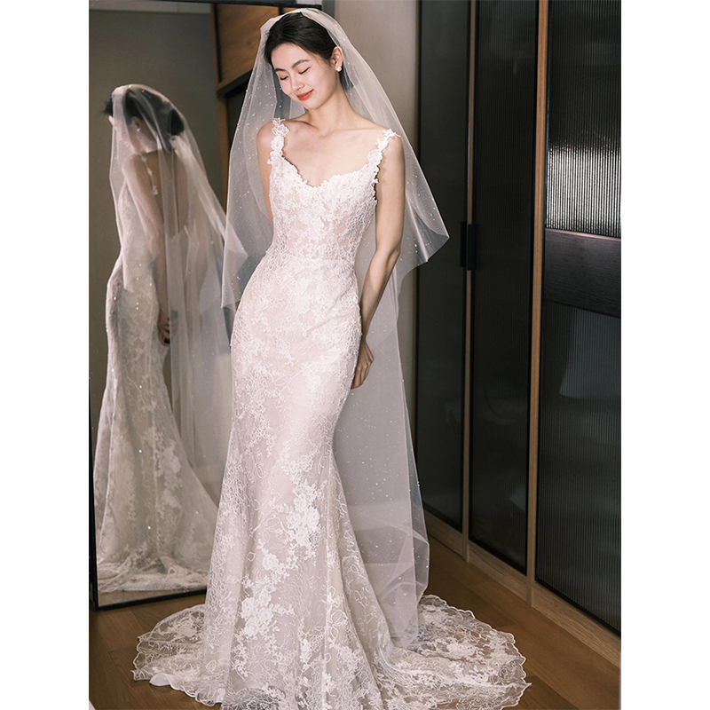 Vintage Lace Light Wedding Dress 2026 New Style Bride Super Fairy-Like Strapless Reception Dress Mermaid Slimming