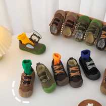 Korean version of childrens shoes Korean version of ins childrens shoes Corduroy Velcro kindergarten shoes for boys and girls single style plus velvet
