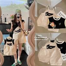 Bomb Street Mother and Child Outfits 2023 New Trendy Letter Embroidered Childrens Overalls Shorts Parent-child Outfits Summer Mother and Daughter Outfits Set