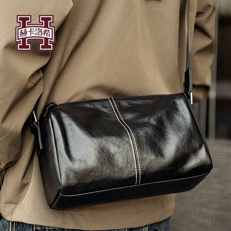 Hecalocy British Luxury Brand Genuine Leather Men's Backpack Commuter Shoulder Crossbody Bag Cowhide High-End Pillow Bag