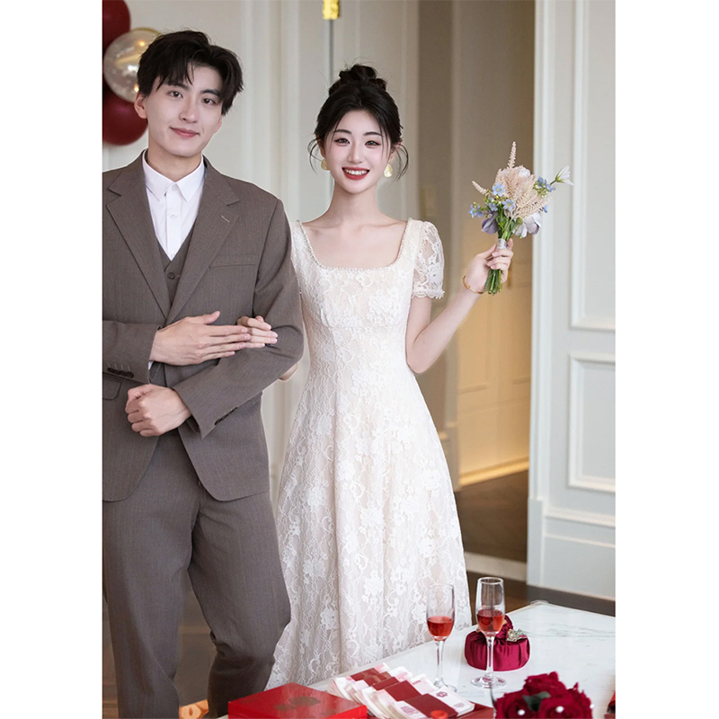 Engagement Dress, French Style 2025 New Model, White Dress for Marriage Registration, Toast Dress, Bride's Wedding Homecoming Dress, High-End Feel