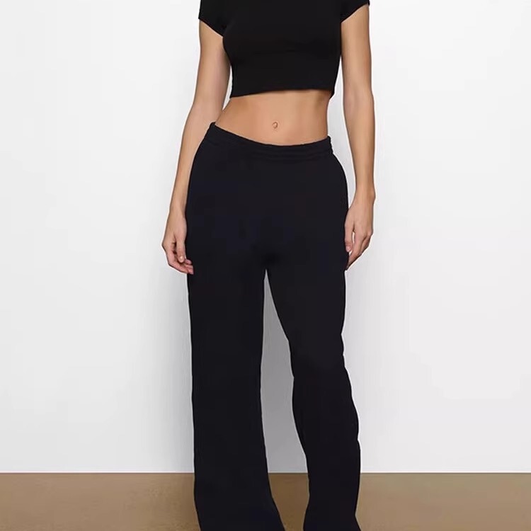Official Manufacturer Skims High-Waisted Slimming Wide-Leg Pants for Women, Autumn and Winter Fleece-Lined, Thickened, Warm, Casual Sports Long Pants