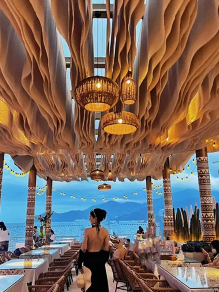 网红风动吊顶纱幔 网红餐厅装饰民宿酒店希腊风布艺帘网红纱幔