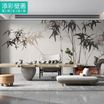Water Ink Bamboo Wallpaper China Wind Black & White Extremely Minimalist SILENT WIND SEAMLESS SUEDE CLOTH LIVING ROOM SOFA TEA AREA BACKGROUND WALL