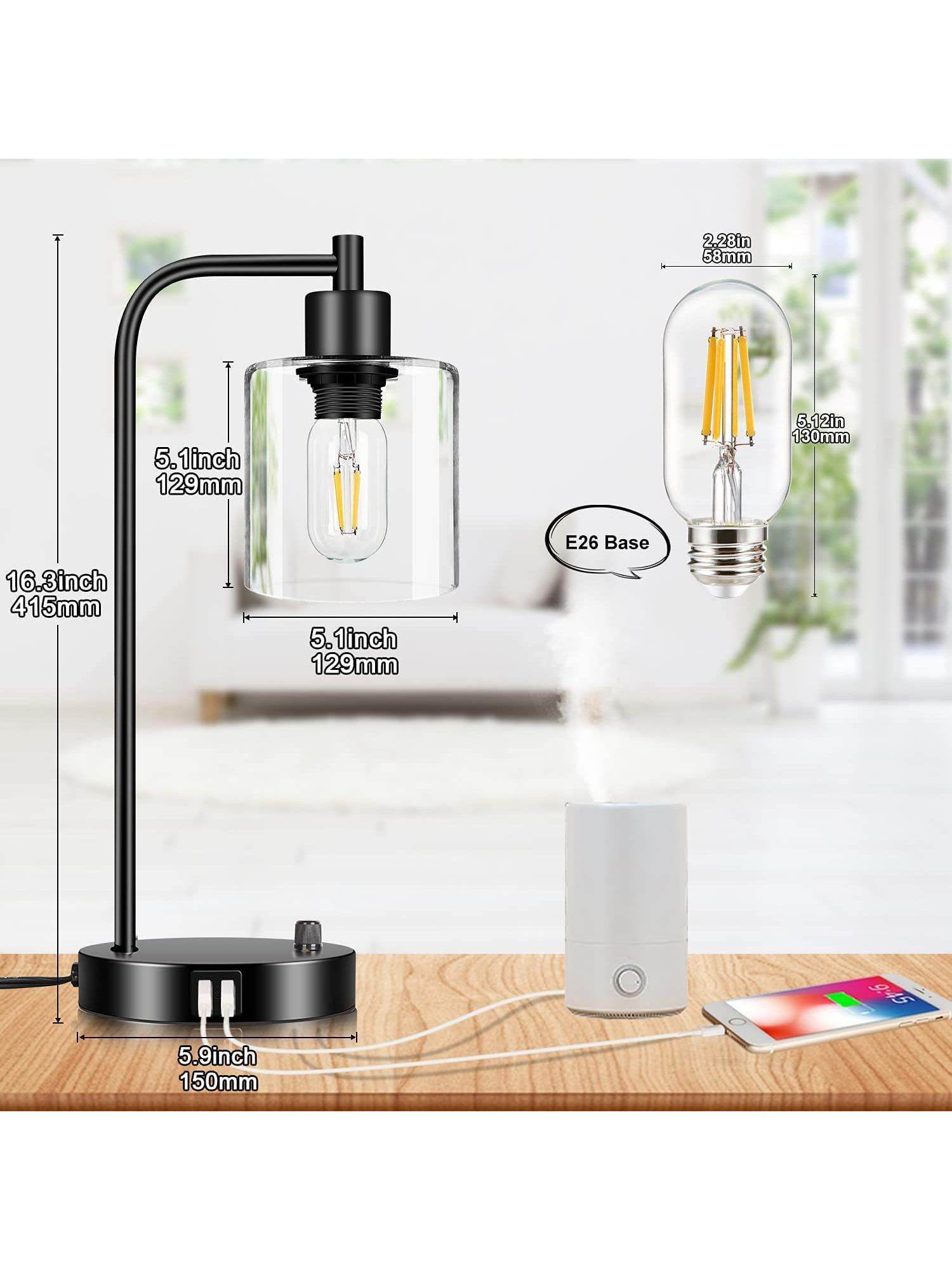 0V American-Style Desk Lamp for Bedroom Bedside with Touch Knob Dimming, USB Wireless Charging, and Ac Socket