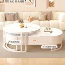 Oval slate coffee table cream style coffee table 2024 new style living room home small apartment light luxury high-end