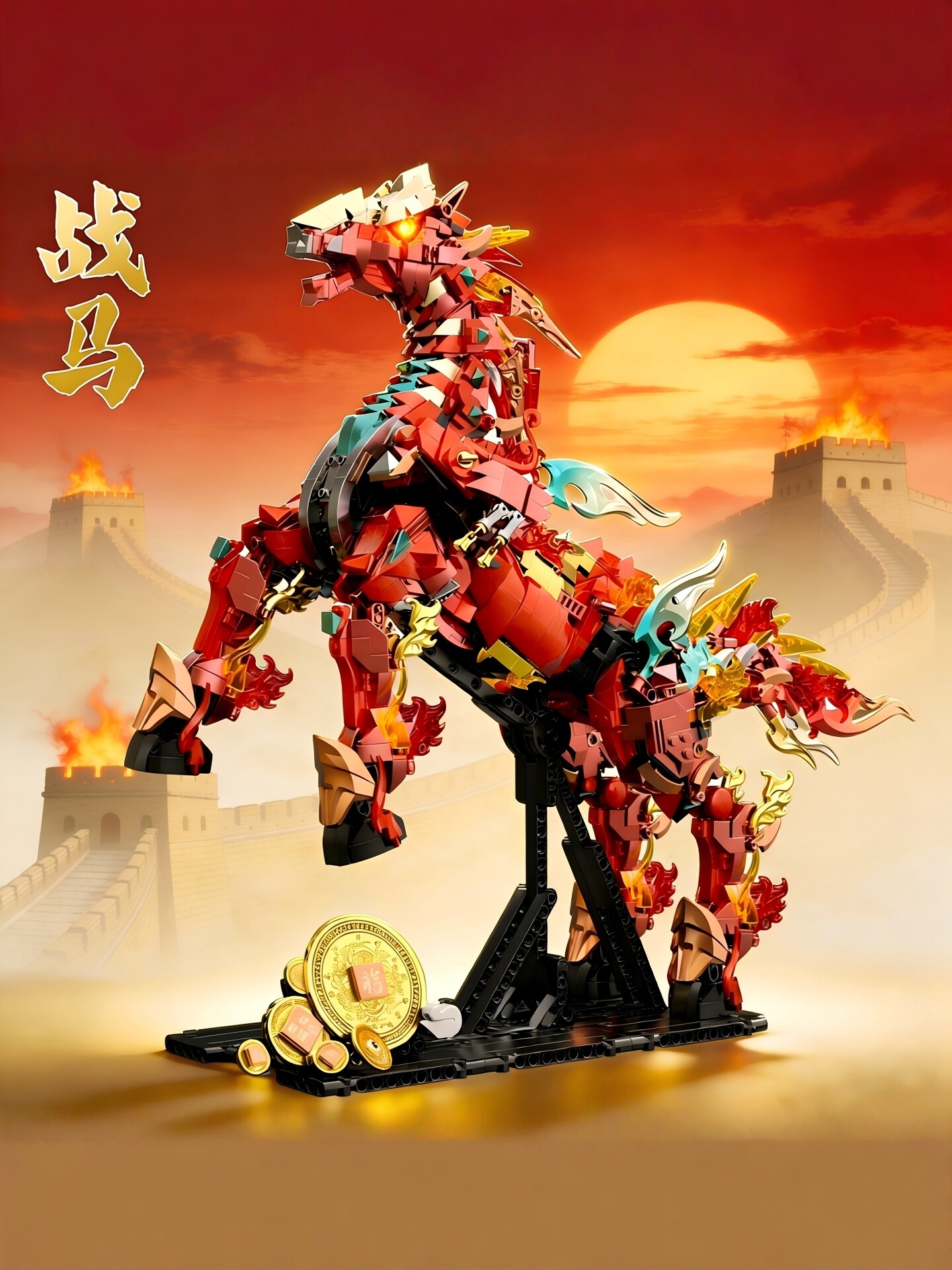 Internet Celebrity's Same Model of Red Rabbit War Horse Building Block Model, Difficult Puzzle Assembly Toy for Boys Aged 8-12, New Year's Gift