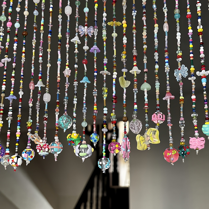 Handmade Beaded Crystal Bead Curtain Partition Colorful Bead Decoration Door Curtain Living Room Bedroom Entrance Hanging Curtain Handmade Materials