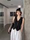 Old Money Style Black V-Neck Vest for Women, Summer High-End Slim-Fit Short Sleeveless Cardigan with Vertical Stripes
